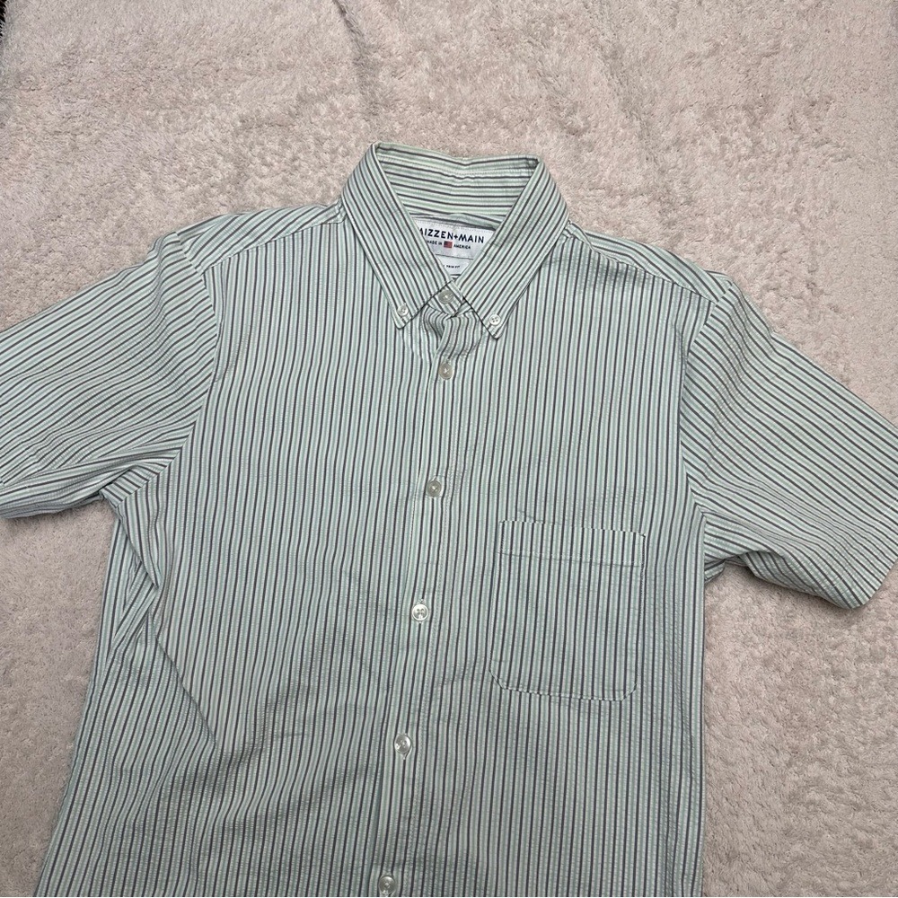 Mizzen Main Leeward Trim Fit Short Sleeve Button Down Shirt Men M Seersucker